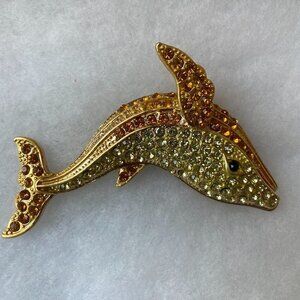Cool Crystal‎ Jeweled Whale Brooch Pin